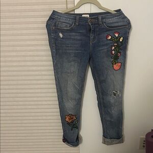 Sneak Peek Blue Boyfriend Jeans with Floral Embroidery